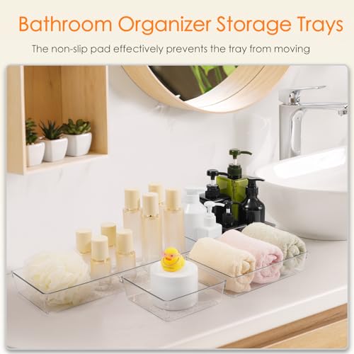 Criusia Drawer Organizer, 10 Pack Large Clear Plastic Set, 3 Size Versatile Bathroom and Vanity Organizer Trays, Storage B...