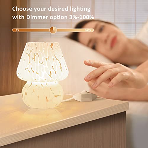 ONEWISH Mushroom Lamp Small Bedside Table Lamp-Nightstand Nightlight Dimmable Stepless, Translucent Glass White Desk Lamp ...