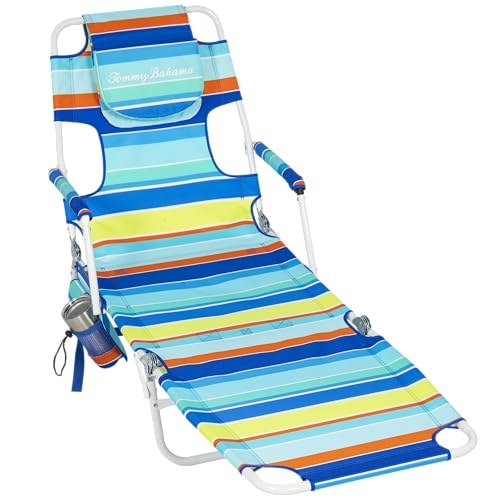 Tommy Bahama Read Through Backpack Beach Lounge Chair with Pillow, Arms, and Cup Holder, Multi-Position Adjustable Folding...