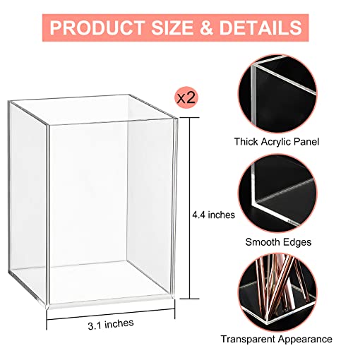Mototo 2 Pieces Clear Acrylic Pen Holder & Pencil Cup Clear Makeup Bush Holder Acrylic Desktop Stationery Organizer for Of...
