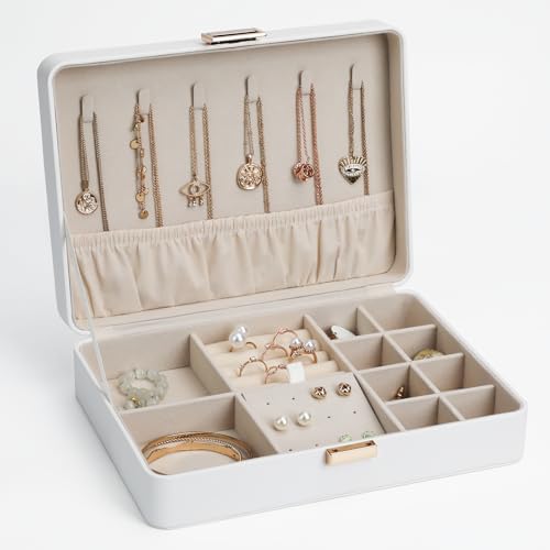 V-LAFUY Secure Jewelry Organizer Box with Lock Compact Single Layer Storage for Travel & Home Holds Rings, Earrings, Penda...