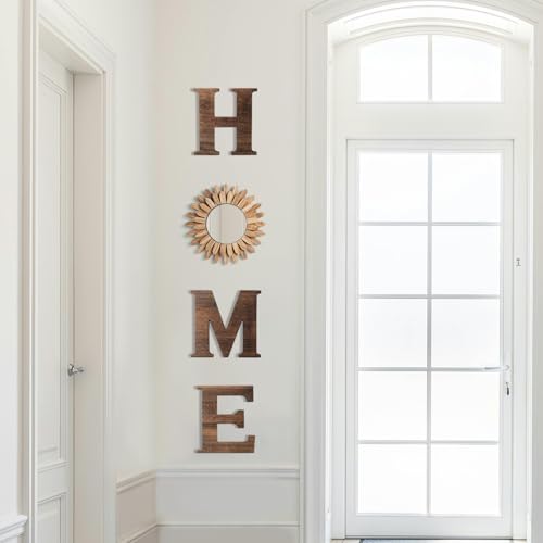 CHIF HAUTH Wood Home Sign with Sunflower Shaped Wood Mirror for O, Thick Letters for Wall Art, Rustic Decor, Farmhouse Hom...