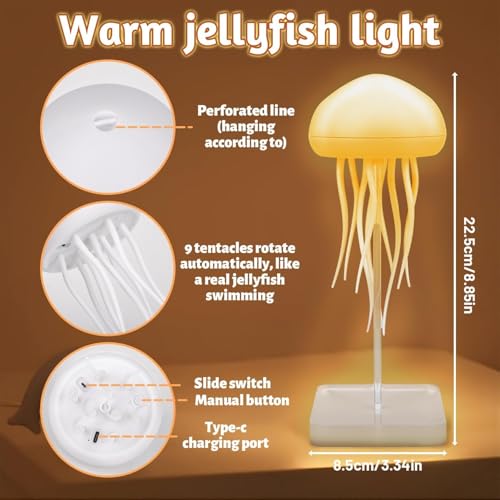 LED Jellyfish Lamp RGB Gradient Jelly Fish Light with Dancing Legs and Touch Sensor Rechargeable Cute Desk Lamp for Bedroo...
