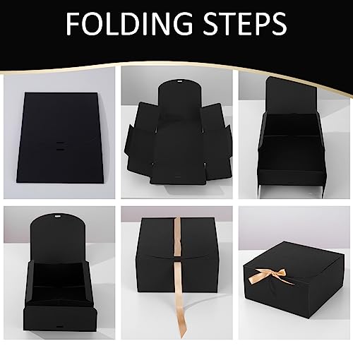 LWYMX 12 PCS Black Gift Boxes with Lids，9.8x7.8x3.9, Bridesmaid Proposal Box with Ribbon, Gift Boxes for Wedding, Christma...