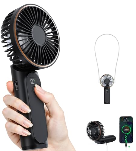 TUNISE Portable Handheld Fan, Portable Fan Rechargeable, 4000mAh, 180° Adjustable, 6 Speed Wind, Display Electricity in Re...