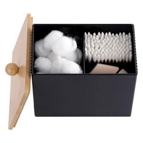 Ohlove Qtip Holder with Bamboo Lids, 3 Compartments Cotton Ball/Swabs Dispenser, Apothecary Jar Plastic Container for Stor...