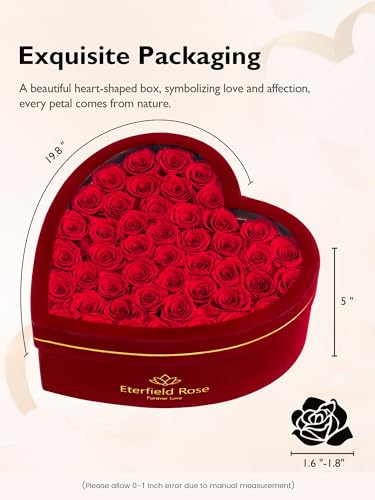 Eterfield 47 Forever Flowers in Heart Shape Box, Mothers Day Preserved Roses that Last Over a Year Preserved Flowers Birth...