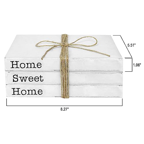 TenXVI Designs Home Sweet Home Sign Decorative Books - Set of 3 White Rustic Blank Books with Real Pages for Coffee Table ...