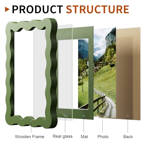 Chrspk 4x6 Wavy Picture Frame With Mat For 3.5x5, Wavy Edge Wooden Picture Frame with Real Glass - Wall Mount and Tabletop...