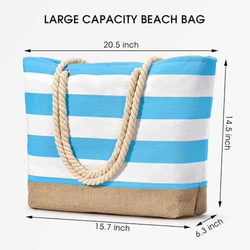 Becokan Beach Bags for Women Large Canvas Beach Tote Bag Beach Bags Waterproof Sandproof Swim Pool Bag Travel Essentials