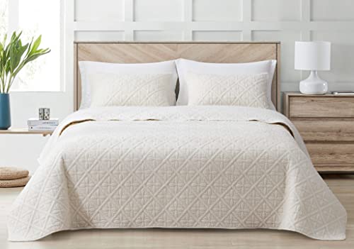 Chezmoi Collection Bethany 3-Piece Queen Sherpa Quilt Set - Floral Quilted Sherpa Blanket Reversible Washed Microfiber Lig...