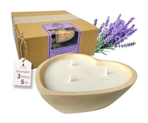 BestySuperStore 6” Heart Shaped Wooden Bowl Lavender Scented Soy Wax Candle - 3 Wicks 5 oz Decorative Dough Bowls Candles ...
