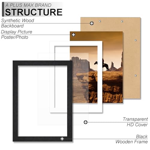 A PLUS MAX 5x7 Picture Frame Set of 2, Black Engineered Wood Frame for 5 x 7 Inch Picture Poster Photo, Light Weight 5 by ...