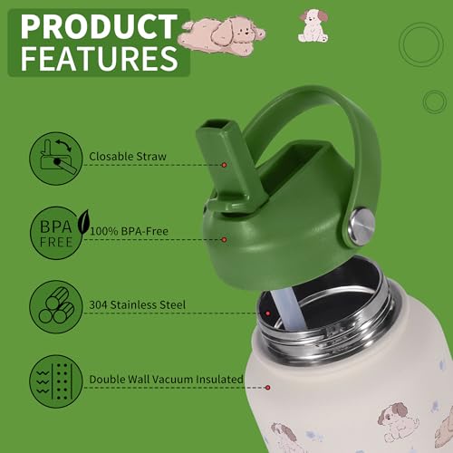 Goetland 20 oz Insulated Water Bottle with Straw Lid Stainless Steel Cute Dog Cat Pattern UV Printed Vacuum Double Wall Le...