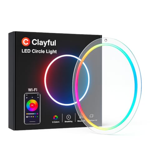 Smart RGBICW LED Circle Neon Sign– 16 Million DIY Colors RGB LED Mood Wall Sign with Bluetooth App & Inline Control, Gradi...