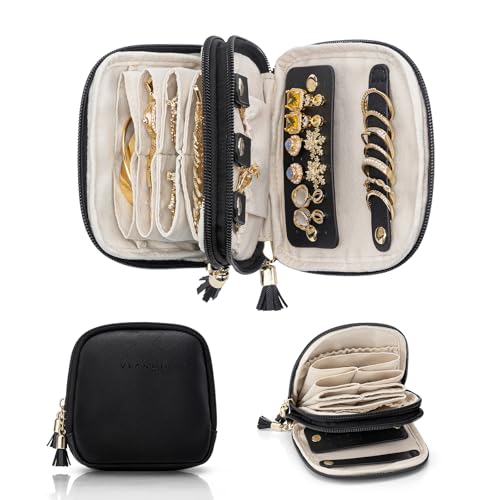 VLANDO Travel Jewelry Case,2-Layer Jewelry Organizer for Travel,Mothers Day Mom Gifts,Multi-Compartment Jewelry Storage fo...