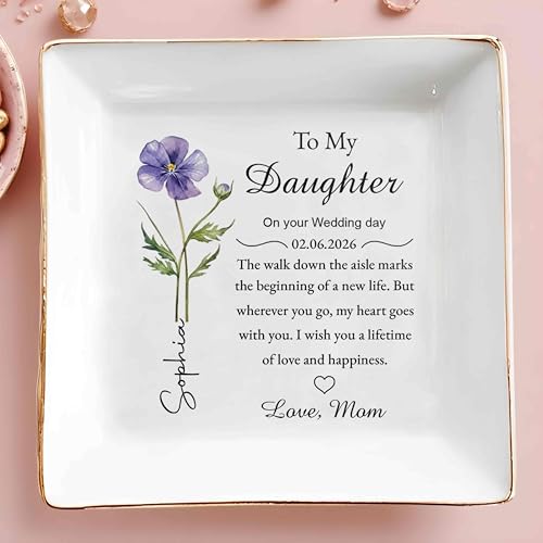 huglift To My Daughter on Your Wedding Day Personalized Ceramic Jewelry Tray, Daughter Floral Jewelry Dish from Mom, Custo...