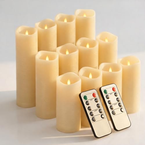 Enido Flameless Candles Led Candles Pack of 12 Battery Candles (D2.15'' x H4''5''6'') Waterproof Outdoor Indoor Candles wi...