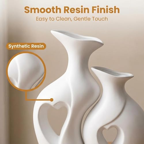 White Heart Vase Set of 2,Modern Vases for Home Console Table Decor for Living Room Coffee Table Fireplace Bookshelf Decor...
