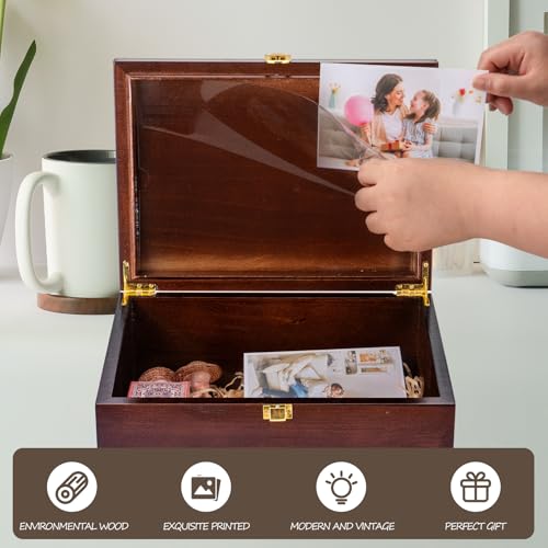 Larger Wooden Wedding Memory Keepsake Boxes With Hinged Lids and a photo frame inside the lid Bridal Shower Gifts - Engage...