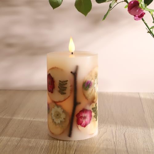 MIYA LIFE Apple Cinnamon Candles with Rose Petals - 3.5" x 6" LED Candle with Real Wax & Dried Flowers - Battery Operated ...