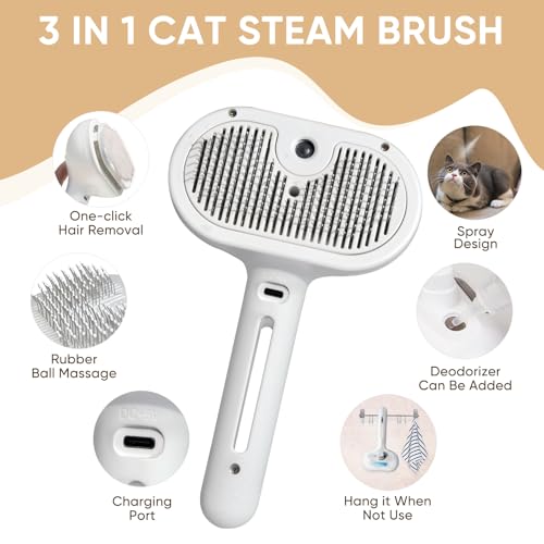 CRAFTIVIO 3-in-1 Cat Steam Brush – Pet Grooming & Shedding Comb with Gentle Steam Spray, One-Click Hair Release, Steam Pet...