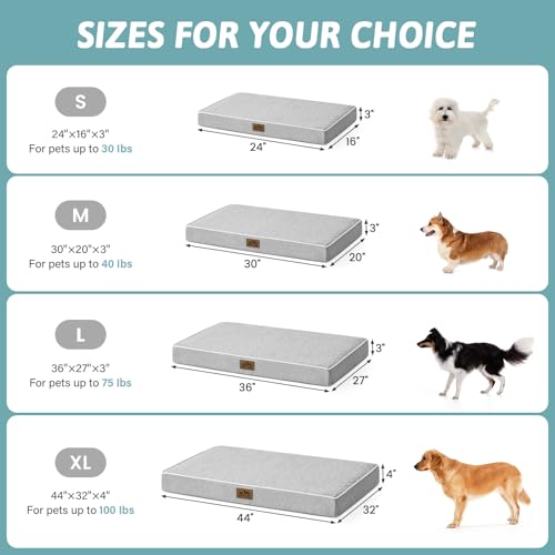 COZY KISS Cooling Dog Bed for Crate, Waterproof Dog Crate Mat with Removable Washable Cover, Orthopedic Egg Crate Foam Sup...