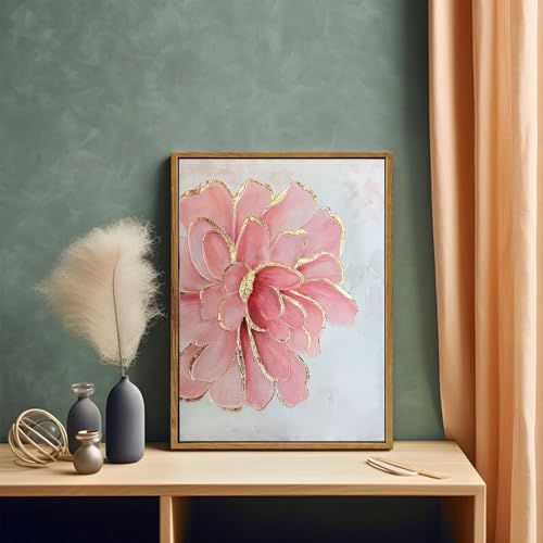 Framed Pink Peony Flower Canvas Wall Art Modern Pink and Gold Floral painting Decor Pictures Abstract flowering Posters Pr...