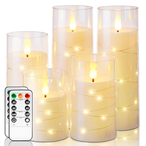 Homemory Flameless Candles with Embedded Star String Fairy Lights, Battery Operated Candles, LED Candle, Fake Candles with...