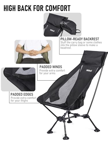 WildCall Lightweight Folding High Back Camping Chair with Head Support, Compact Beach Chair with Anti-Sinking Large Feet a...