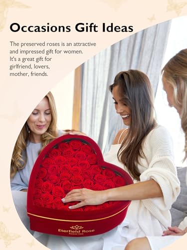 Eterfield 47 Forever Flowers in Heart Shape Box, Mothers Day Preserved Roses that Last Over a Year Preserved Flowers Birth...