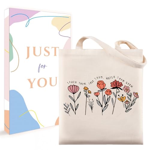 Pavolini Teacher Appreciation Gifts, Flower Printed Canvas Tote Bag, Teacher Gifts, Thank you Gift, Sturdy Cotton Shoulder...
