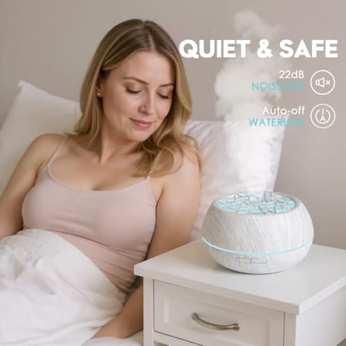 550ml Large Capacity Essential Oil Diffuser 6 Essentil Oil Set Aromatherapy Ultrasonic Air Humidifier with Timer and 7 Col...