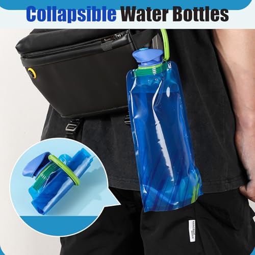 LuLuya 4 Pack Collapsible Water Bottles for Travel – 24oz Foldable Water Bottle with Leakproof Lid, Food-Grade Silicone Po...