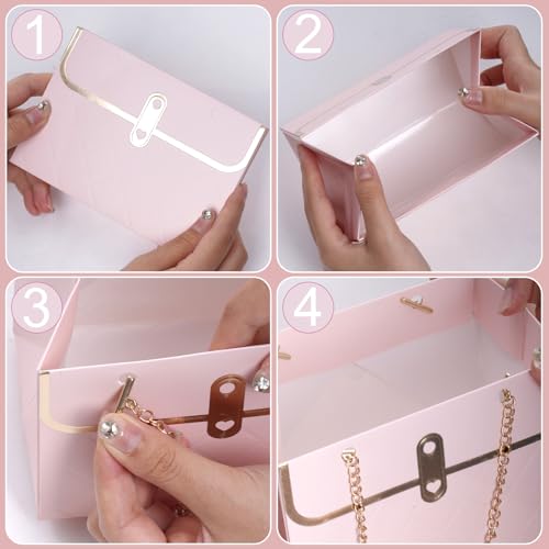 baotongle 6pcs Flower Paper Gift Box Bouquet Storage Bucket Handbag with Metal Chain Flower Boxes for Arrangements Wedding...