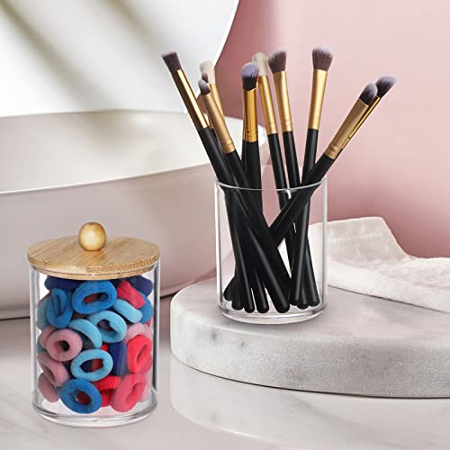 Tbestmax 10 Oz Cotton Swab/Ball/Pad Holder, Qtip Apothecary Jar, Clear Bathroom Containers Dispenser for Storage 3 Pack Wo...