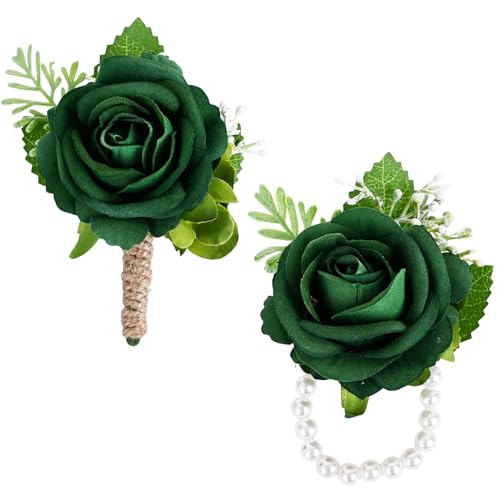MAFELOE 2 Pieces Corsage Boutonniere Set, Artificial Flower Supplies for Wedding Prom Party Business Celebration Suit Deco...
