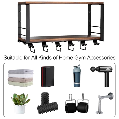 TJ.MOREE 2 Tier Floating Shelf Compatible with Tonal Accessories, T-Bracket Lock Adapters Hanger, Wall Mount Home Gym Stor...