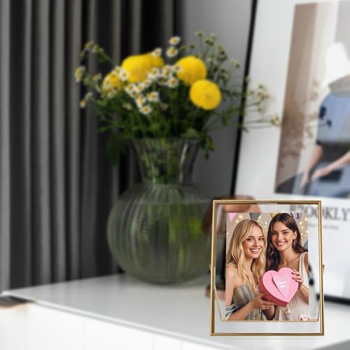 AhaGo Gold Floating Frame, 8×10 inches, Vertical, For Picture 7x9, 6x8, 5x7, Tabletop Photo Frames, Classy Gift For Mothe...
