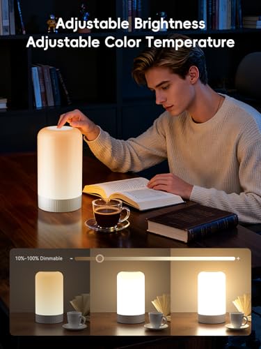 RGBICWW Smart Table Lamp, Touch Bedside Lamp with App Control, LED Desk Lamp with Music Sync, 30+ Scenes & 16M Colors, Col...