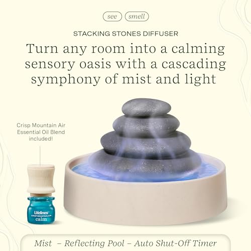 Lifelines Stacking Stones Aromatherapy Diffuser - Calming Sensory Oasis with Mesmerizing Aromatic Mist & Auto-Shut Off Fea...