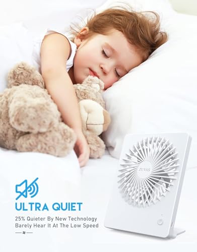 Zuvas Desk Fan Battery Operated Fan Rechargeable 180°Tilt Folding Personal Fan Ultra Quiet Small Portable 3 Speed Adjustab...