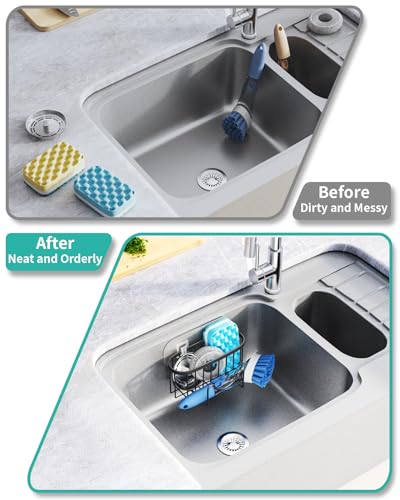 HapiRm Multifunctional Sponge Holder with Unique M-Shaped, 2 Installation Methods Kitchen Sink Caddy Organizer, Rustproof ...
