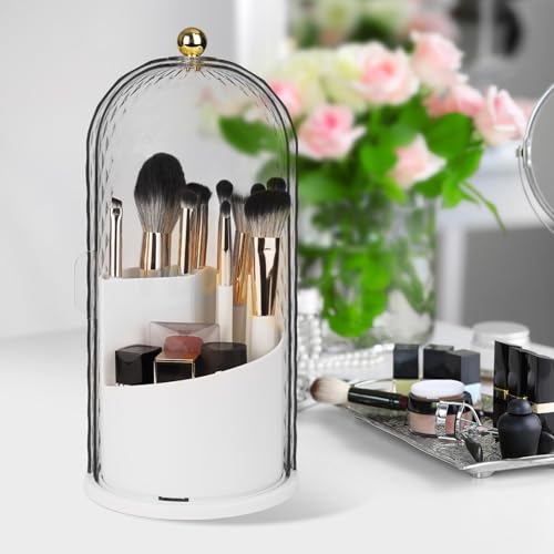 QIYVLOS Toothbrush Holders with Sliding Lid, Rotating 3 Slots Bathroom Organizer Countertop, Tooth Brush Toothpaste Holder...