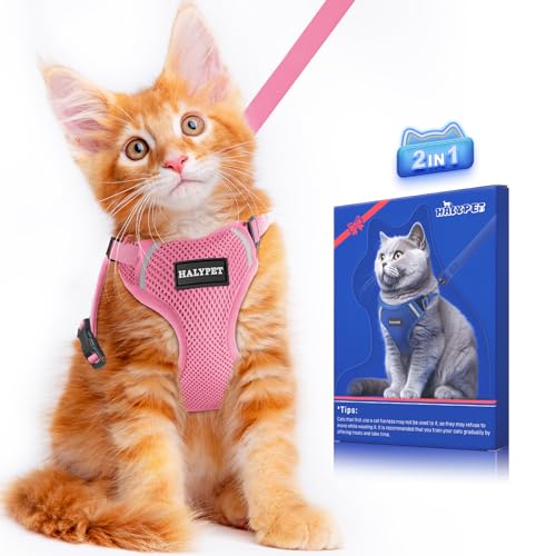 Halypet Cat Harness and Leash Set [ MAX Safety Third Generation ] Escape Proof Soft Adjustable Cat Leash Breathable Comfor...