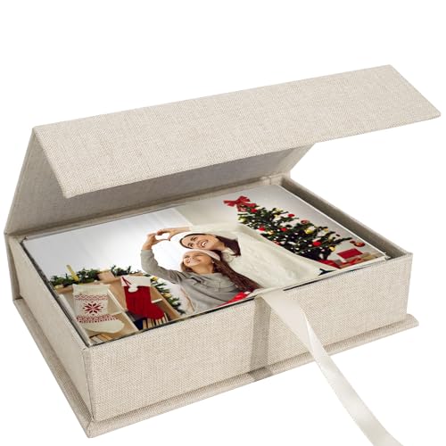 Hiwhy Photo Storage Box 4x6, Linen Photo Box, Memory Box Perfect to Store Your Photo, Pictures, Certificates, Scrapbooking...