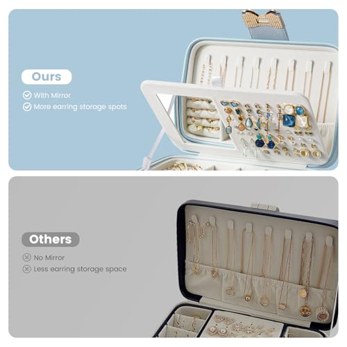 Lolalet 2 Layer Jewelry Box for Teen Girls & Young Women, Jewelry Organizer Case with Bow Clasp and Mirror for Earrings Ri...