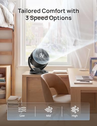DREO Fan for Bedroom, 12 Inches, 70ft Powerful Airflow, 25db Quiet Table Air Circulator Fans for Whole Room, 120° Adjustab...