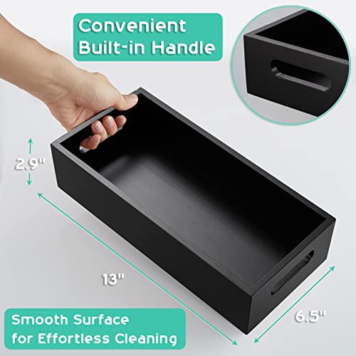 ALELION Black Bathroom Basket - Wooden Toilet Tank Paper Basket with Handle for Organizing - Back of Toilet Storage Organi...