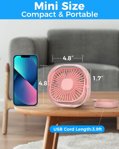 RJVW 4 Inch Small USB Desk Fan, 3-Speed Portable & 360°Rotatable Mini Cooling Fan, USB-Powered Desktop Fan for Home Office...